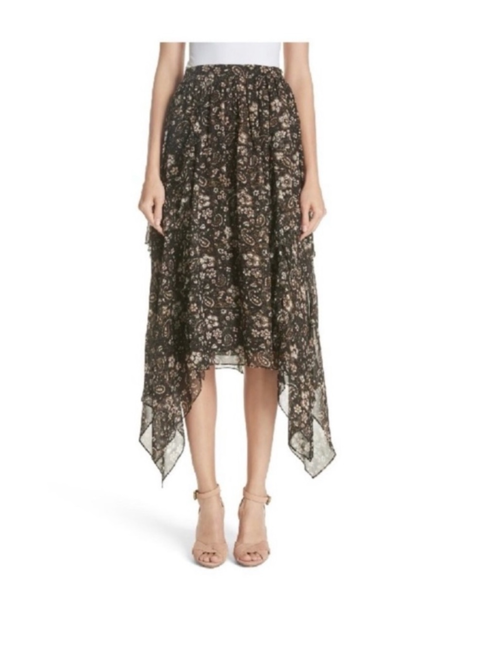 Ulla Johnson Torrie Handkerchief Hem Silk Midi Skirt -